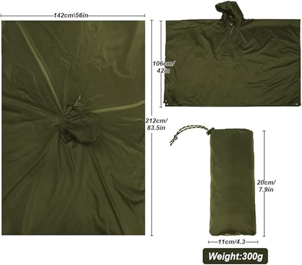 Poncho - Regnkappa - 210*140cm - Multifunktionell vattenavvisande regnponcho