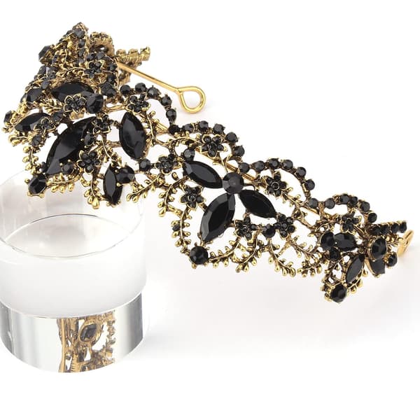Svart Tiara for Kvinner Gullkrone for Jenter Bryllup Prinsesse