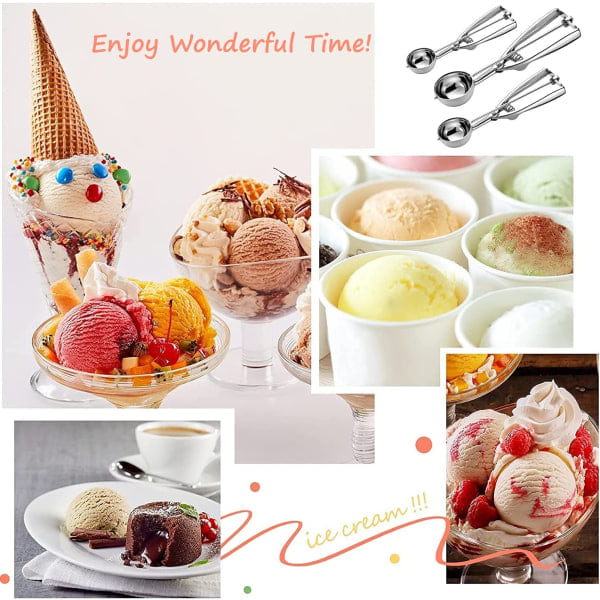 Glasskopa, 3-pak Cookie Scoop Set, Rustfrit Stål Is CDQ