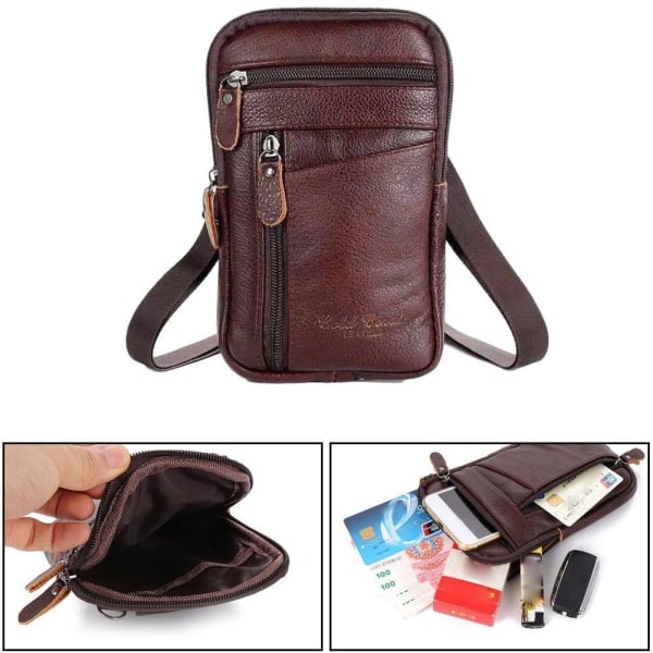 Herrar Läder Mobiltelefonväska Bältesväska Crossbody Midjeväska P - brun One-size