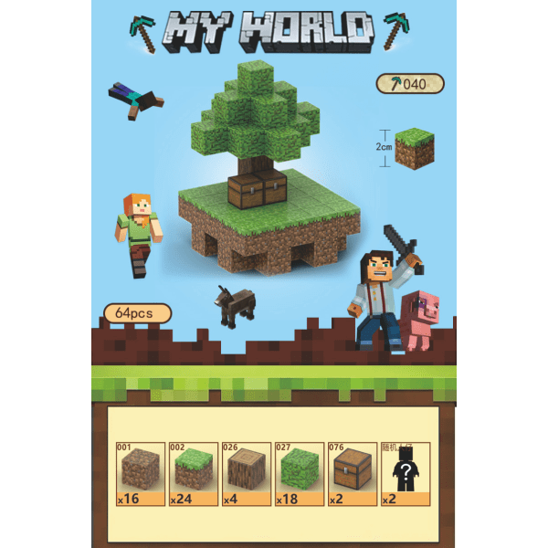 Minecraft Byggeblokssæt Magnetisk Byggelegetøj Magnetisk Brætspil - Sky Island - 64 stk