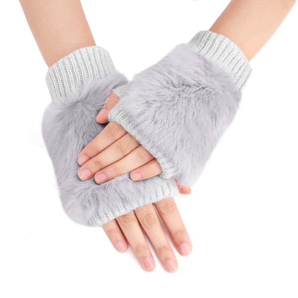 Vinter chic perlebroderede strikkede handsker kørsel skrivning maskinskrivning korte fingerløse handsker (grå)