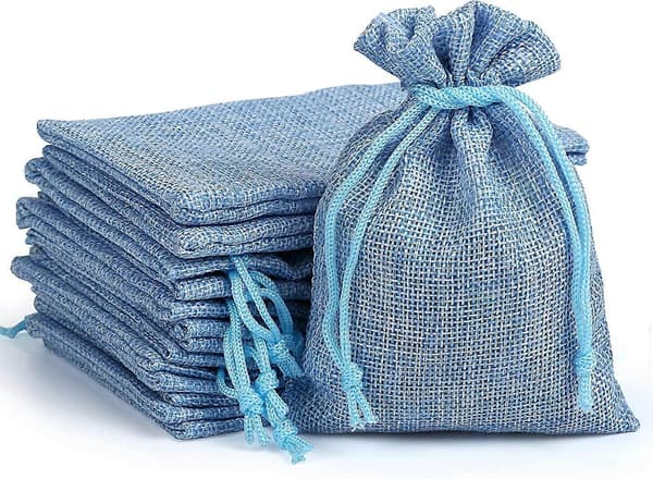 24 Stycken Presentpåse Smycken Pärlor Juteväskor Linne Doftande Påsar Adventskalender Jul Bröllopsdekor Blå
