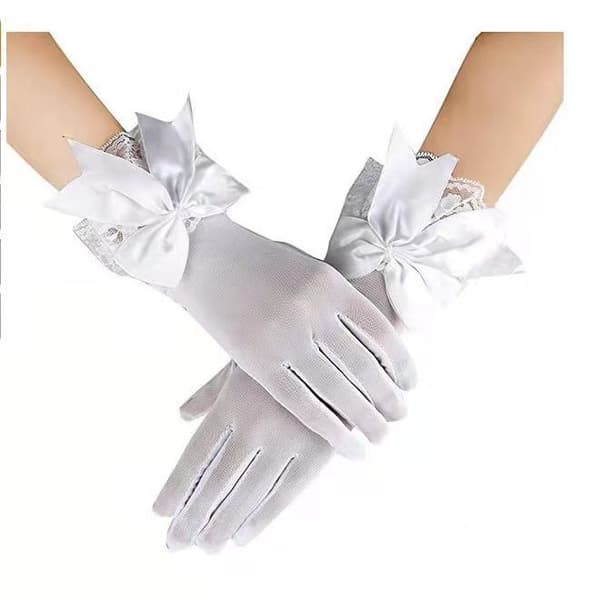 Festlige handsker, korte mesh hvide blondehandsker med blonde-roset