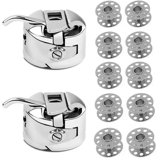 (Specialerbjudande) MSBD Set med 10 metallspolar för symaskin + 2 spolkapslar för Toyota, Brother Janome, Elna, Bernina, Singer maskiner