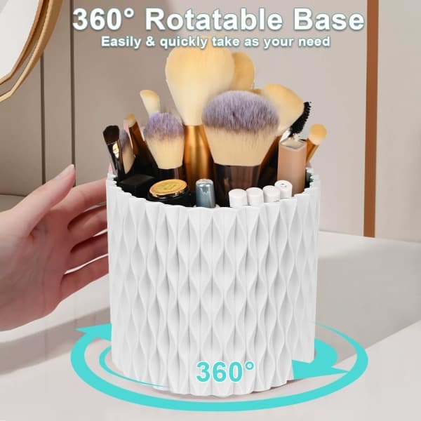 Makeup-arrangør børsteholder 360 roterende kosmetikarrangør stor kapacitet opbevaringsboks - Hvid