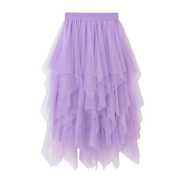 Tyllkjol för kvinnor med resår i midjan och mesh, lång kjol purple