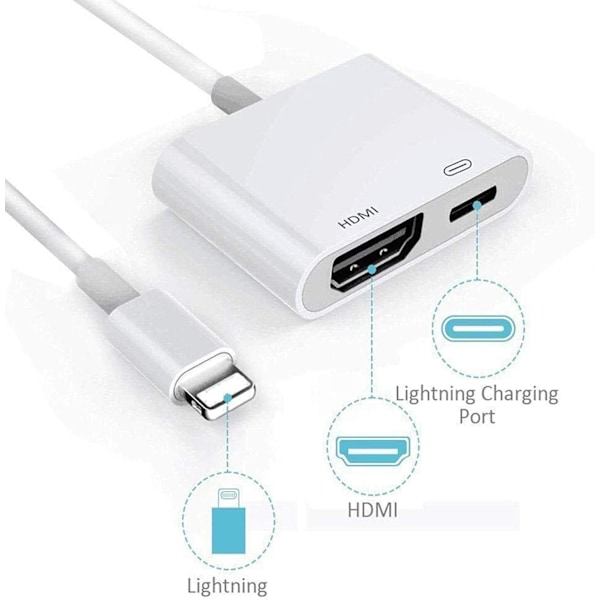 iPhone iPad HDMI-adapter TV Lightning till HDMI Plug and Play-kabel för iPhone 14/13/12/SE/11/XS/XR/X/8/7/iPad till TV/HDTV/Monitor/Projektor