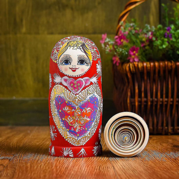 10 lager / set Matryoshka trä ryska nesting docka skrivbordsdekor barn julklappar