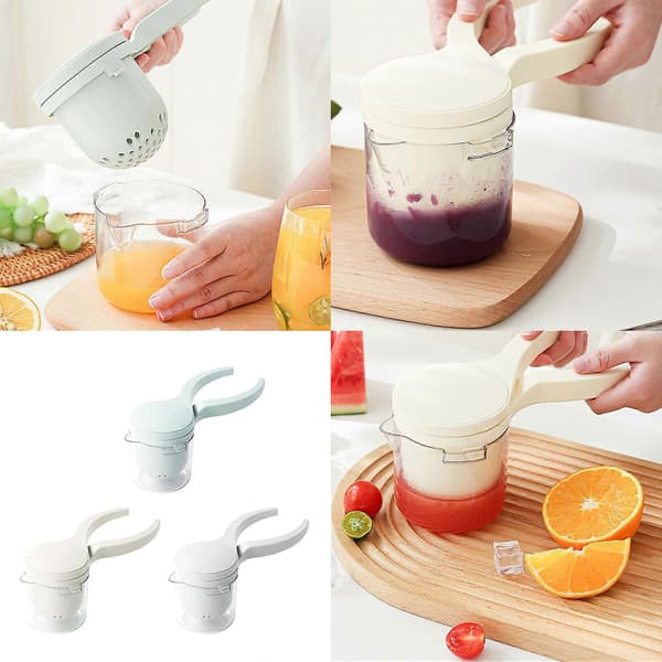 Resevänlig manuell juicepress med effektiv fruktköttsseparering, citronpress för hälsosam dryck, vit Beige