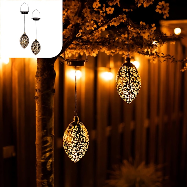 (Specialerbjudanden) Solcellsdriven utomhus hängande lampa - Set med 2 solcellslampor - Utomhus