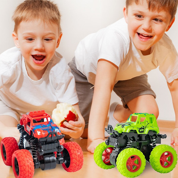 (Særlig kampagne) Halloween-gave Inertial Stunt Off-Road Bil Børnelegetøj Drengebil Monstertruck Anti-Fall Simuleringsmodel Gadestand Natmarked Green