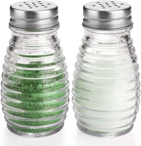 Salt- och pepparkvarnset i glas, ovalt salt- och pepparkvarnset