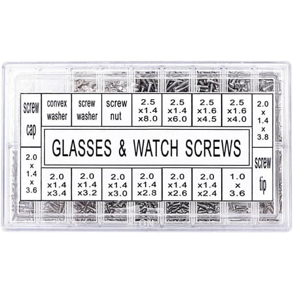 1000 stk Micro Brille Forma Mini Solbriller Sortiment Skruv Klok Mutter Reparationssæt til Rustfrit Stål Skruer