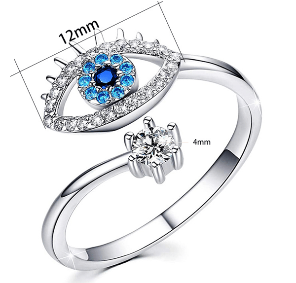 \"S925 Sølvring Devil's Eye Åpning Justerbar Evil Eye Ring\"