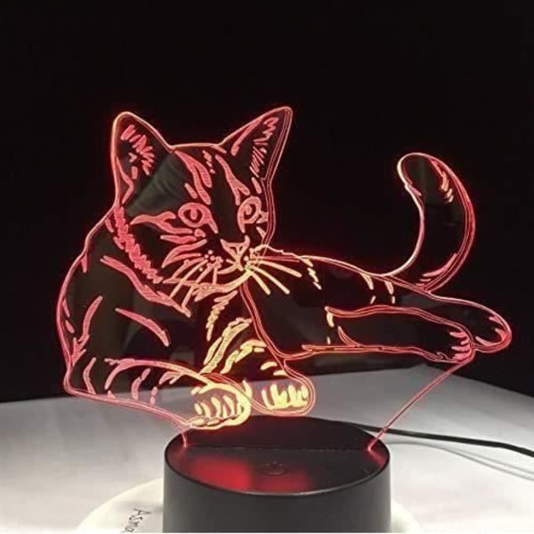 Natlampe Liggende Hyggelig Kat 3D Led Lampe Akryl Natlampe USB Berøringslampe Børn Sød Nat Soveværelse Lampe Lys -h