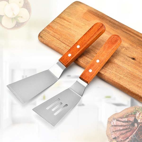 Trästekspade med non-stick-beläggning, tjock och hållbar, rostfritt stål, slitsad stekspade A