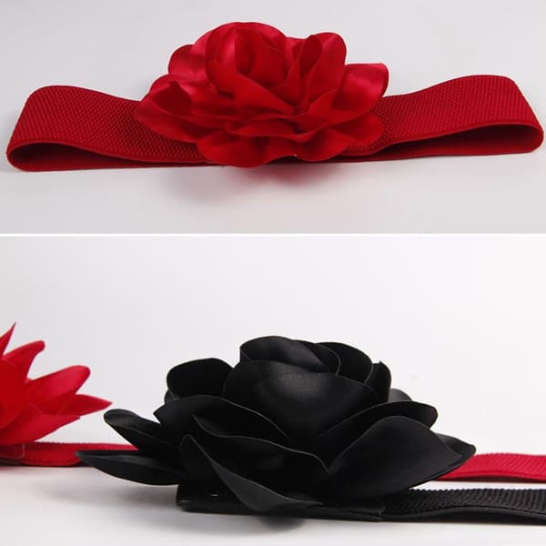 Brett elastiskt bälte Stora blommor Midjeband SVART black