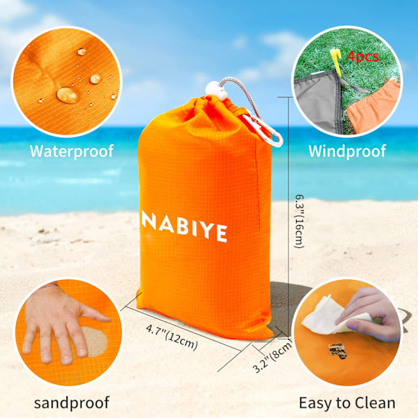 Strandfilt Vattentät Filt, 79'x 83' Överdimensionerad Strandmatta för 4-7 Vuxna, Sandfri Picknickfilt, Lätt Bärbar Picknickmatta för Resor Orange