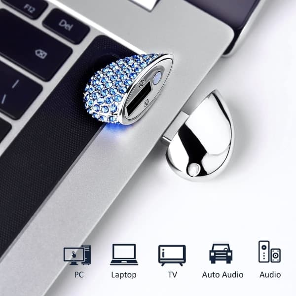 IC Hjerteformet USB-minnepinne (32GB blått diamant hjerte)