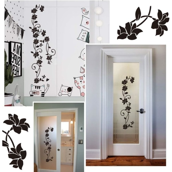 2 set Väggdekaler 105*30cm Vinstockar Blomma Svart PVC Design Vägg S