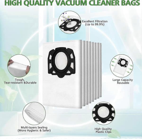 8-pack KFI 357 dammsugarpåsar kompatibla med Kärcher WD 2 Plus, WD 3, WD 3 Battery, KWD 1, KWD