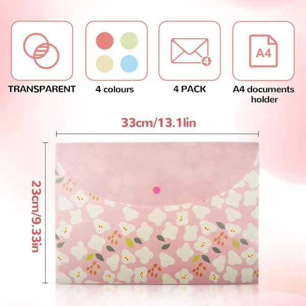 4 stk. A4-mapper med blomstermønster, PVC-omslag