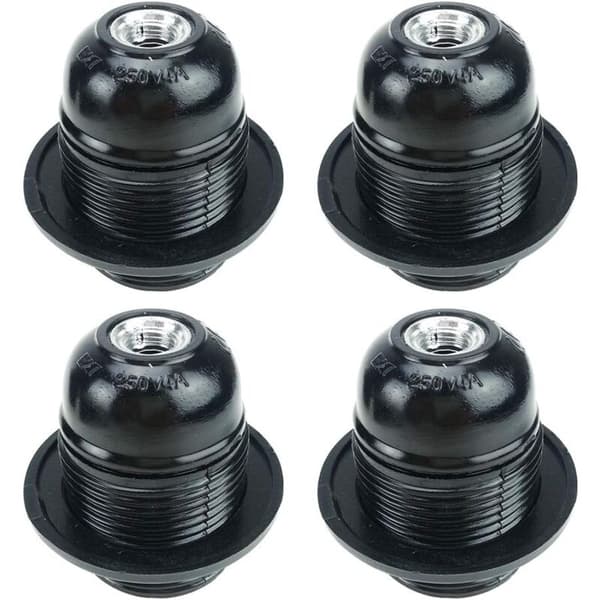 Sort E27 Skrue, E27 Lampeholder, 4 Stykker E27 Fatninger, E27 Sokkel Pære, Solid Pæresokkel, Sort Adapterstik, Lampesokkel Dekoration