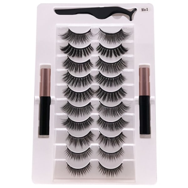 10 par magnetiska ögonfransar och 2 Eyeliner Set Naturligt utseende & återanvändbara