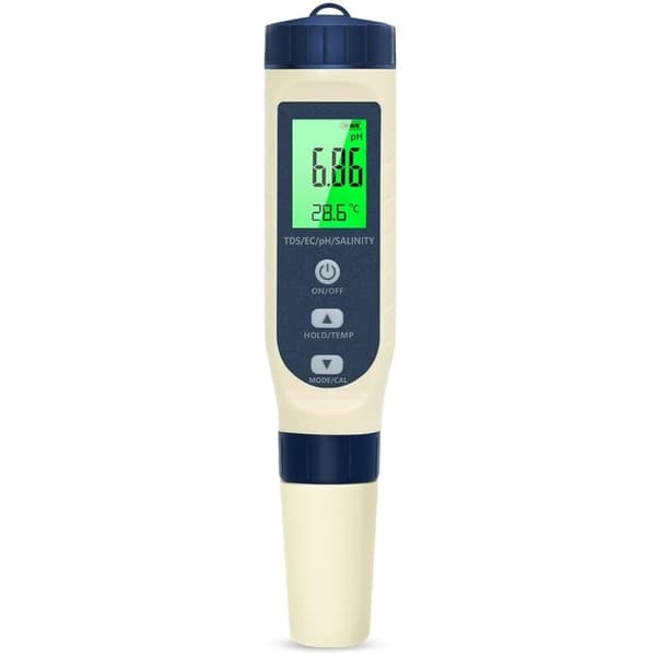 5-in-1 PH/TDS/EC/Salt Meter with LCD Display, Automatic Temperature Compensation, for Drinking Water, Aquariums and Swimming Pools