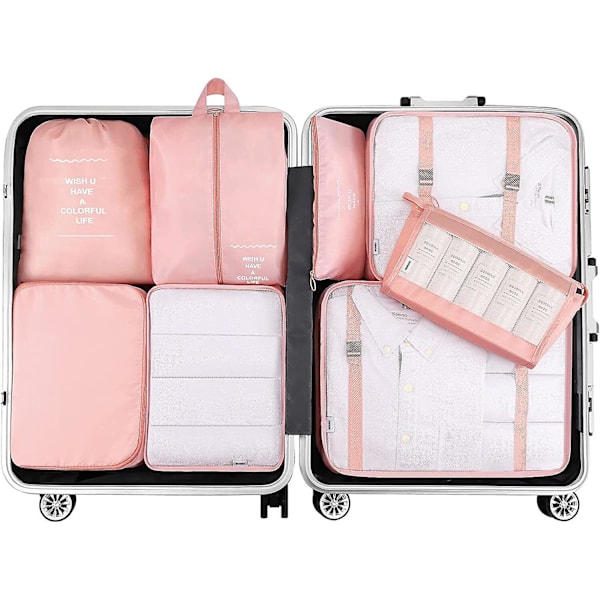 8-pack Organizer Set för Resväskor, Förvaringsväskor, Packningskuber, Resepåsar, Presenter Pink