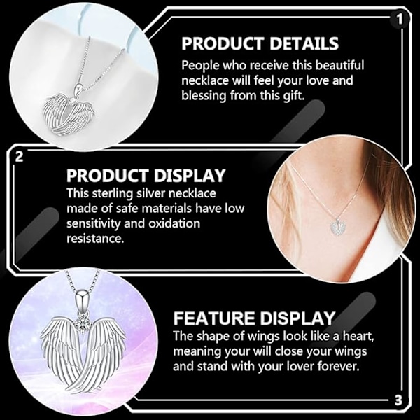 Ängelvingar Halsband Ängel Halsband Silver Smycken Skyddsängel Vingar Hänge Berlock Halsband Smycken Presenter till Kvinnor Flickor Vänner sliver