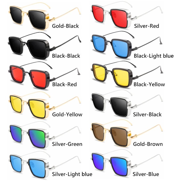 Vintage Metall Steampunk Solglasögon Snygga Retro Shades UV400 Glasögon Silver-Light blue