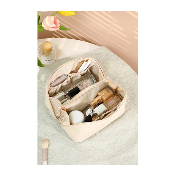 (Arbejdsdagskampagne!) Makeup taske til kvinder, rejsetaske med stor kapacitet, bærbar kosmetikopbevaringstaske Milky White