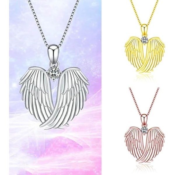 Ängelvingar Halsband Ängel Halsband Silver Smycken Skyddsängel Vingar Hänge Berlock Halsband Smycken Presenter till Kvinnor Flickor Vänner rose gold