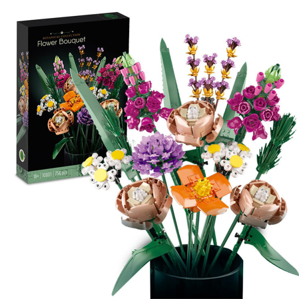 Byggklossbukett Orchid Blossom Girl Series Konserverad Blomma Plastmonterad Toy Rose