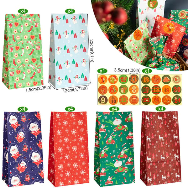 Julklappspåsar med 24 Set Juldekaler Adventskalender Godispåsar - MC2-156