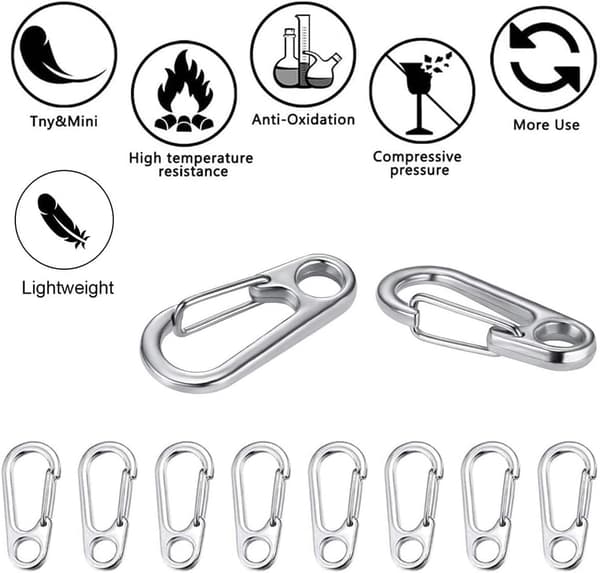 10-pack Mini Karbinhake Nyckelringar, Små Silverfärgade Karbinhakar, för Camping, Vandring och Bergsklättring
