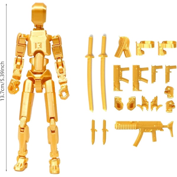 (Specialerbjudande) T13 Actionfigur, Titan 13 Actionfigur 3D Titans Figur, 3D-printad Actionfigur Nova 13 Actionfigur, Multi-ledade Actionfigurer Gold