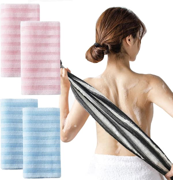 Eksfolierende brusehåndklæde, håndklæde til mænd og kvinder Pink+blå Pink+blue 4 Pcs