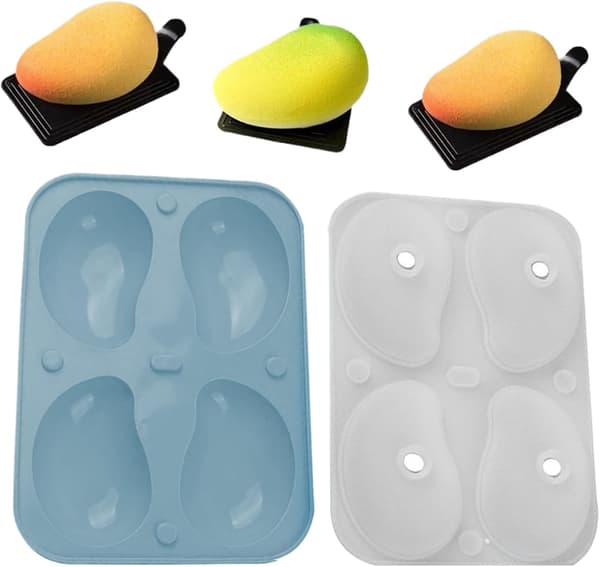 Mangoform 3D Mango Silikoneform Dessert Silikone Kageform med 4 Rum, 19 * 14 * 5cm