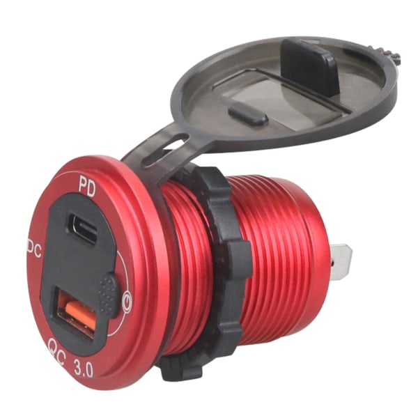Usb C Billader til Bil Qc3.0 Bil Usb Port Med LED Voltmeter Strømadapter Red light Red