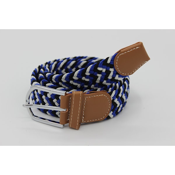 41*1.3 tum Unisex Elastiskt Tyg Flätad Stretch Bälte Casual Män Kvinnor Midjebälte med PU Läder Spänne, Blå Vit Svar blue white black