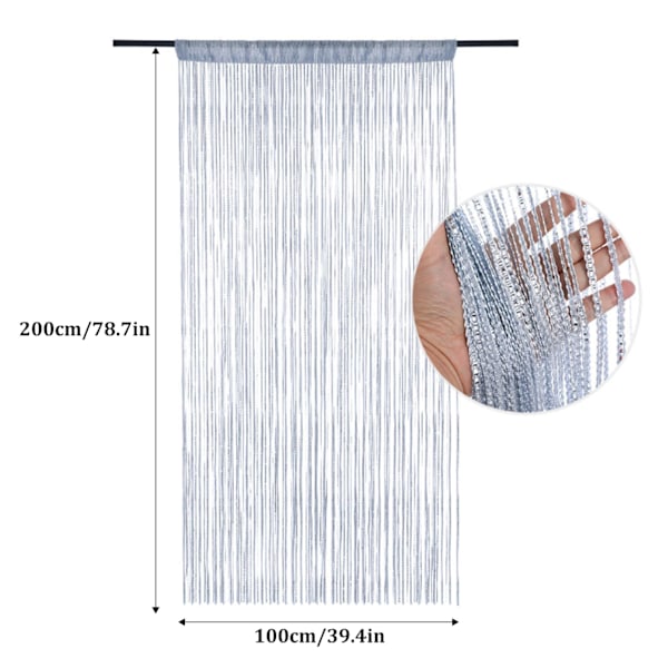 Pärlridå för dörröppning, 100x200cm Kristallpärlgardin Glitter Pärlridå Dörröppning Sovrum Insynsskydd Dekor (Silver) Silver