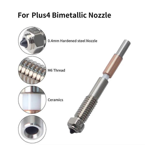 2 stk. til QIDI Plus4 Bimetal Dyse Hurtig Fjernelse Keramisk Isolering Integration 0,4 mm Dyser