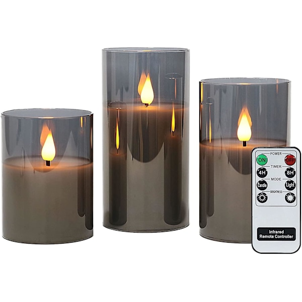 (Specialerbjudanden) Set med 3 LED-lampor i glas med fjärrkontroll, H10cm/ 12.5cm/ 15cm