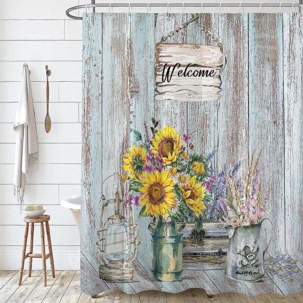 Akvarell växtblad med blommig badrum duschdraperi Multicolor 90x180cm