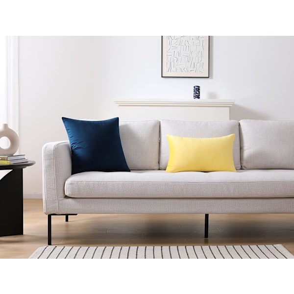 Sett med 2 myke fløyelsfirkant dekorative putetrekk til sofa og seng, marineblå, 18 x 18 tommer