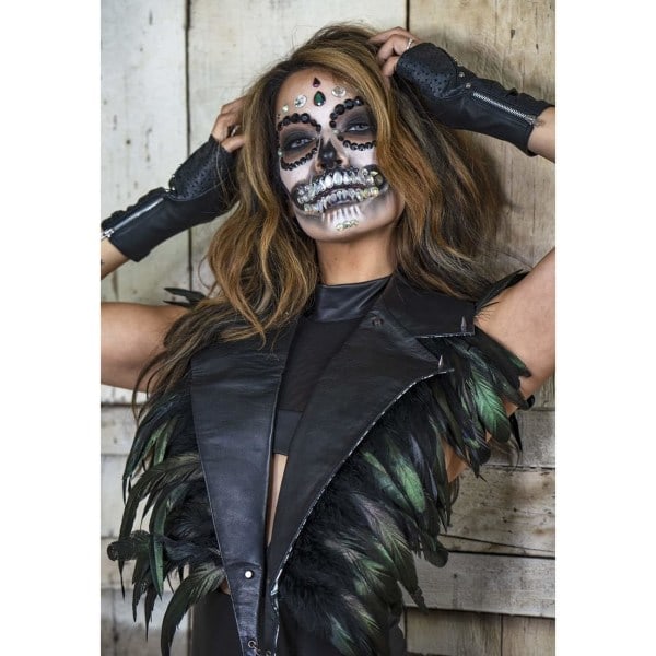Gotisk Sort Fjer Kappe Stola Skulder Wrap PU Læder Krage Skulder Wrap Vinger Bolero Halloween Kostume (Sort)