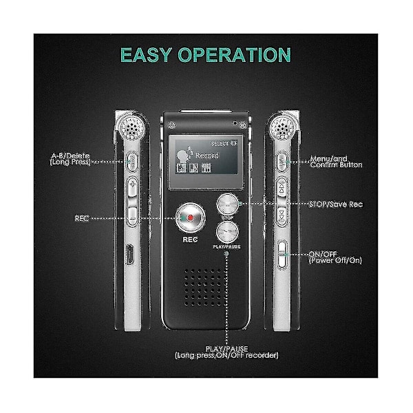Paranormal utrustning Digital EVP röstaktiverad inspelare USB 8GB (svart)